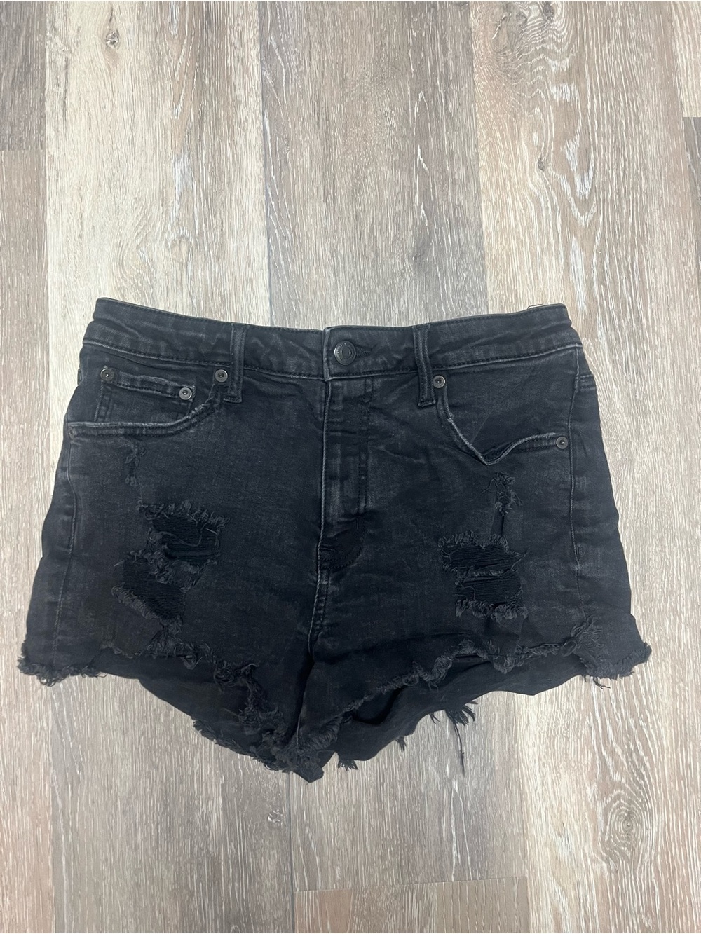Aeropostale Black Distressed Frayed Hem Jean Shorts